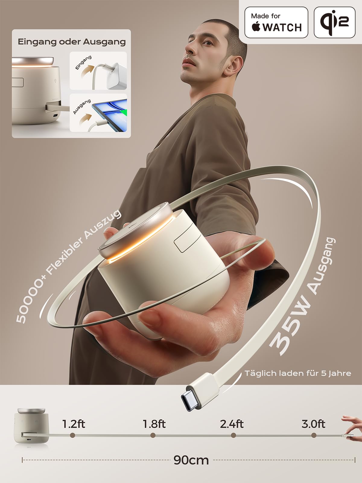 THREEKEY 4-in-1 Mag Wireless Ladestation Qi2 15W Magnet Ladegerät für iPhone 17/16/15/14/13/12 Serie, Apple Watch, AirPods, iPad, Magnetic Ladestation mit 65W Ladegerät im Lieferumfang enthalten 7