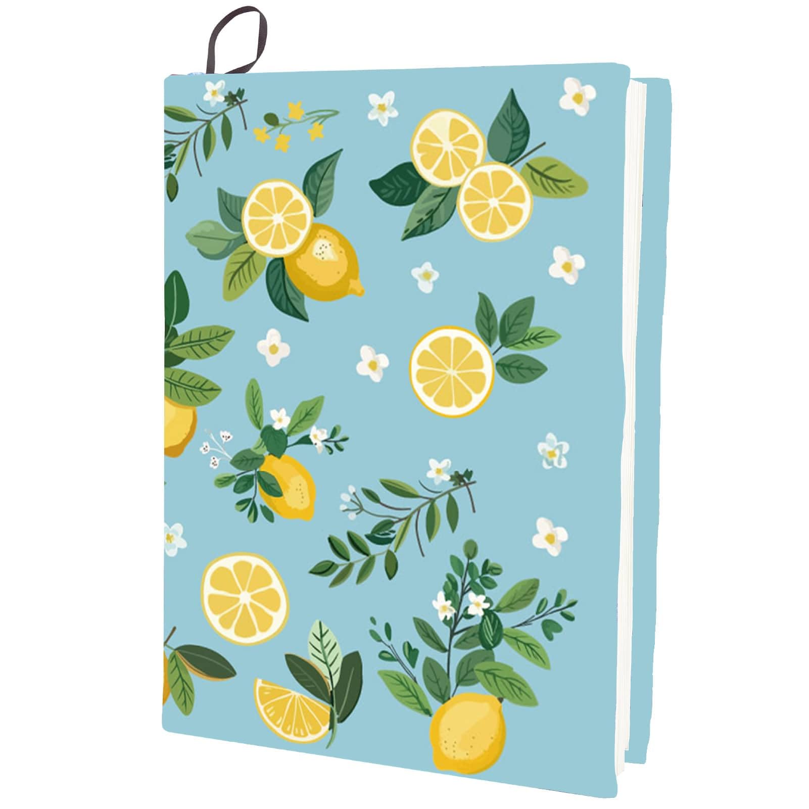 CRASPIRE Lemon Stretchable Book Cover Fruits Green Leaf Blue Cover Washable Reusable Large Nylon Book Sleeve Book Protector Elastic Notebook Wraps for Hardcover Books Textbook Gift