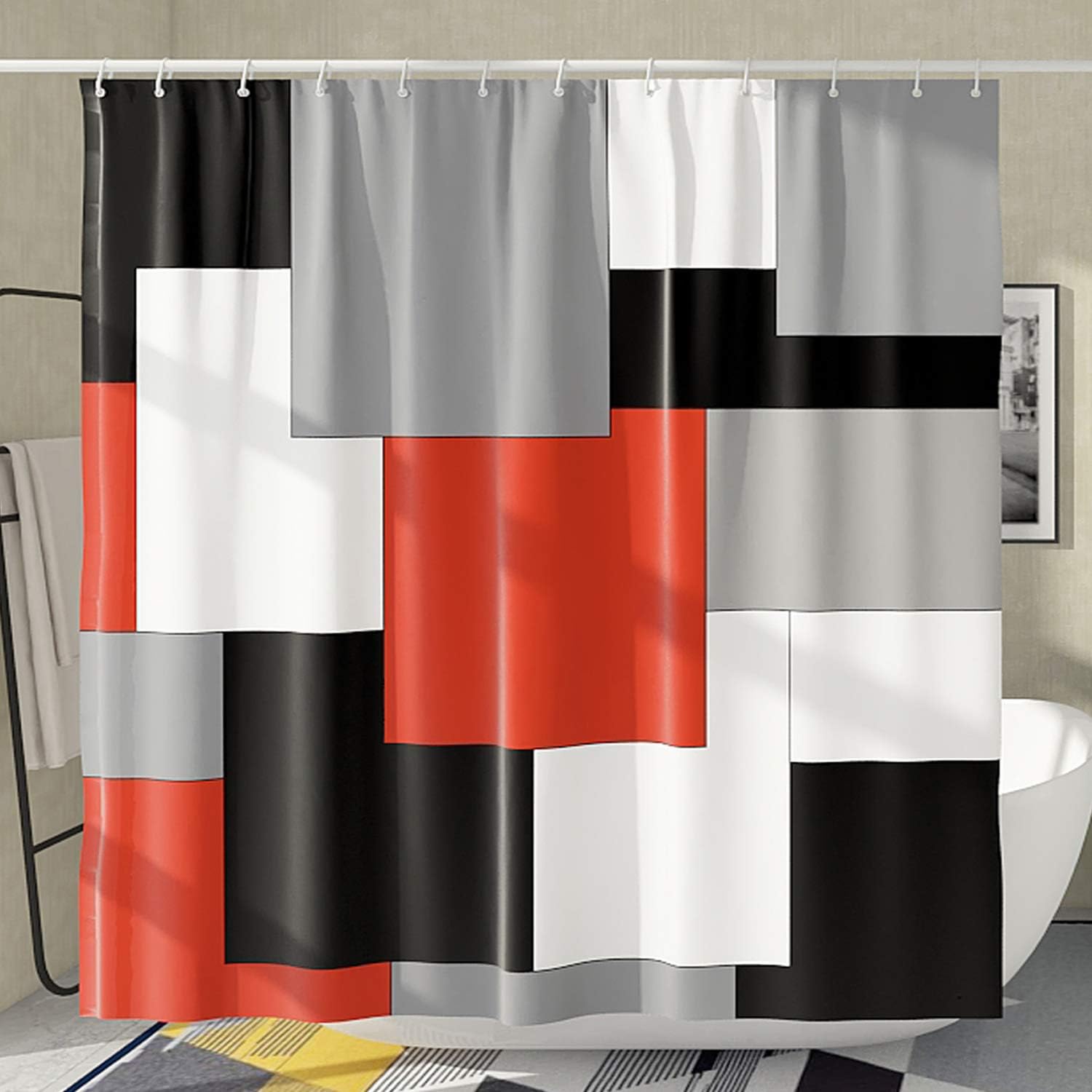 DESIHOM Red and Black Modern Shower Curtain Mid Century Shower Curtain
