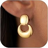 Chunky Gold Clip on Earrings for Women 14K Gold Plated Dangle Door Knocker Clip on Earrings Multiple Styles Trendy Geometric Drop Non- pierced Earring Jewelry for Birthday Party Jewelry Gifts for Women