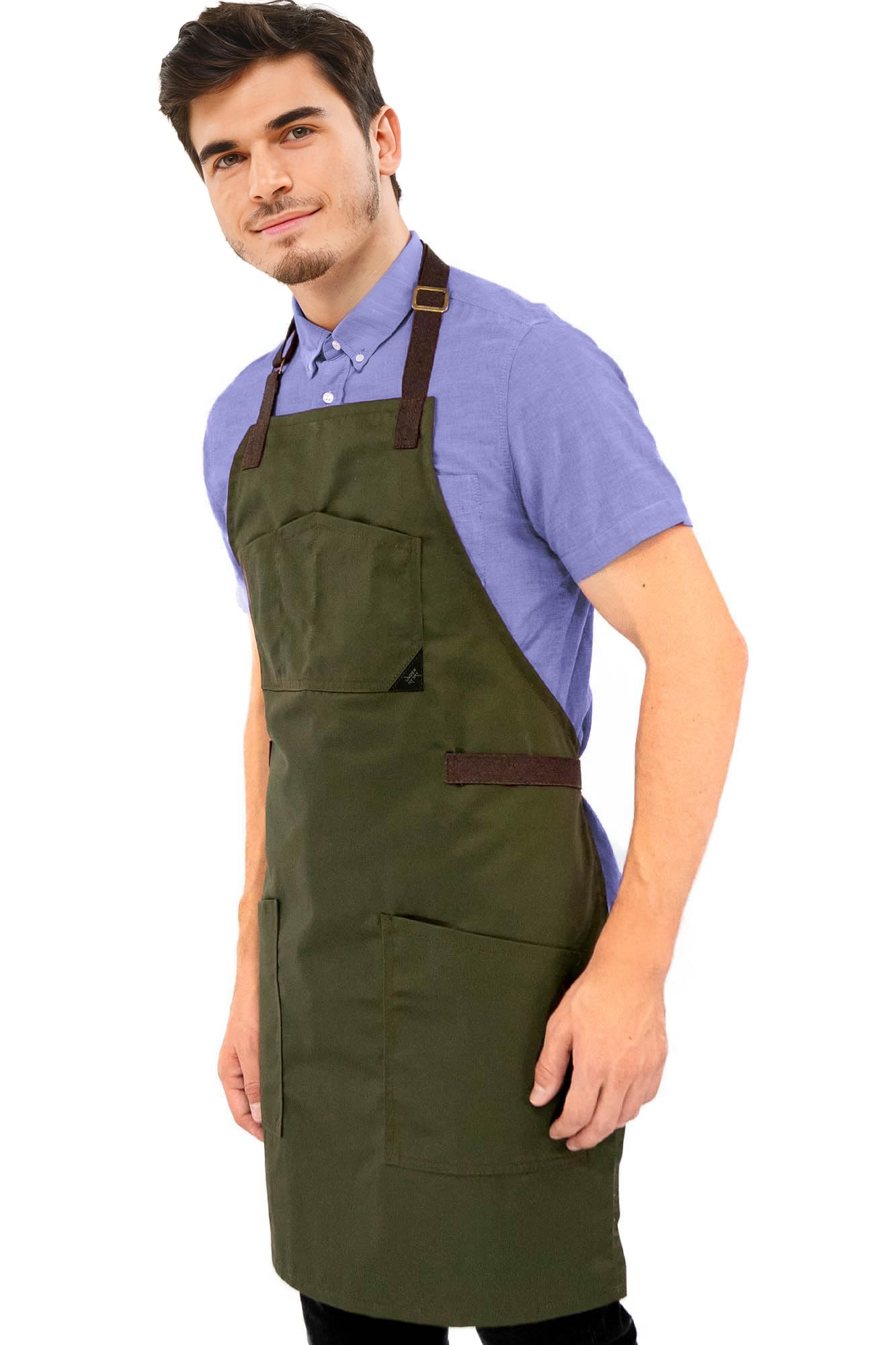Under NY Sky Chef Apron – Professional Green Twill – Cotton Straps - Smart Pockets - Adjustable for Men and Women – Pro Chef, Cook, Kitchen, Baker, Barista, Bartender, Server Aprons