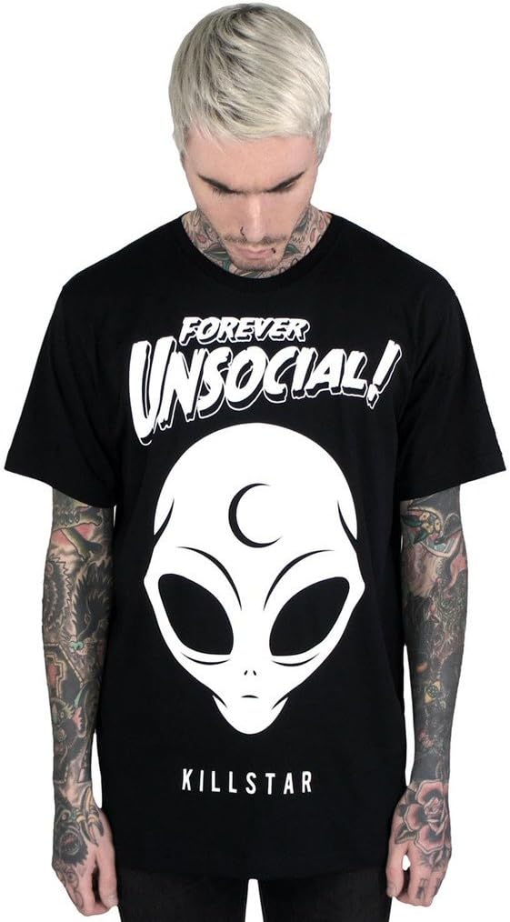 Killstar Gothic Gray Alien Skull UFO Psychobilly Forever Unsocial T-Shirt