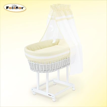 FabiMax Stubenwagen weiß mit Matratze COMFORT und Ausstattung Nele creme