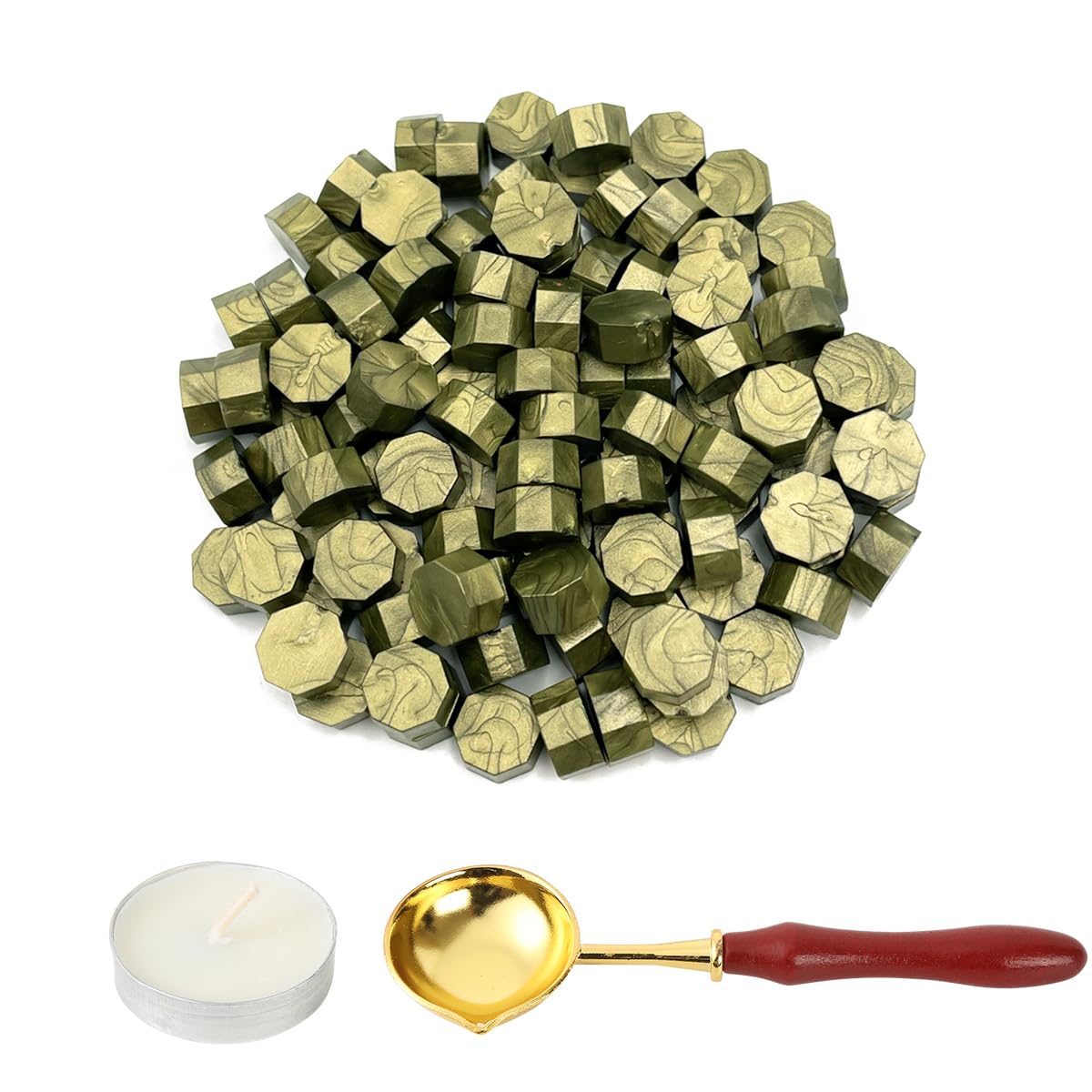 LICQIC Wax Stamp Kit, 100 Pcs Wax Seal Beads with 1 Tea Candles and 1 Melting Spoon, for Invitations, Cards, Envelopes, Wine Packages, Gift Wrapping — image 1