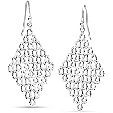 LeCalla Sterling Silver Dangle Earrings for Women | 925 Sterling Silver Long Interlocked Handmade Textured Drop Earring for Women