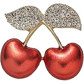 Dainty Enamel Cherry CZ Brooch Pin for Women Rhinestone Cluster Small Red Fruit Clear Crystal Brooches Lapel Pins Dress Accessories Unisex Delicate Birthday Christmas Party Fashion Chic Jewelry