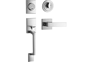 Berlin Modisch Single Cylinder HandleSet with Lever Door Handle (for Entrance and Front Door) Reversible for Right and Left Handed and a Single Cylinder deadbolt Handle Set Satin Nickel Finish