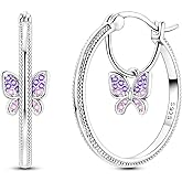 LAZA 925 Sterling Silver Hoop Earrings for Women, Sterling Silver Butterfly Hoops Colorful Flowers Hoop Huggie Earrings Hypoallergenic Jewelry Gifts for Women