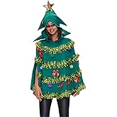 LYSINK Christmas Tree Cape Costume for Women Bow Ball Decor Hooded Cloak Cape Xmas Tree Dress Costume for Cosplay Party
