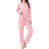 Ekouaer Womens Pajamas Set 2 Piece Button Down Pjs Soft Long Sleeve Top and Pants Sleepwear Set Lounge Sets