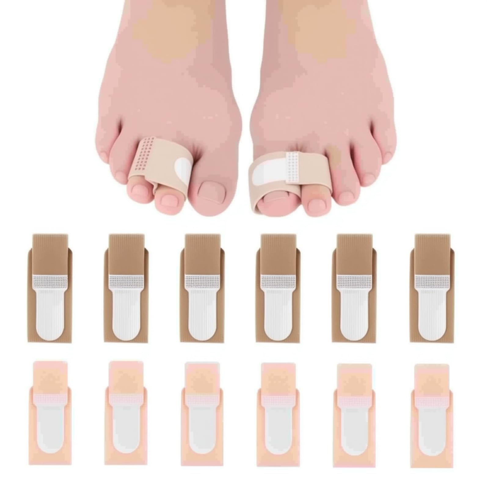 12 Pack Fabric Hammer Toe Corrector Toe Straightener, Reusable Broken Toe Protectors Buddy Taped Wraps, Toe Separators Splint for Crooked Toes, Bent Toes, Overlapping Toes Avoid Secondary Trauma