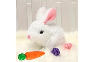 AIIONP Bunny Toys Educational Interactive Toys Bunnies Can Walk and Talk, Easter Plush Stuffed Bunny Toy, Electric Bunny Educational Interactive Toys for Kids, Walking Hopping Wiggle Ears Twitch Nose (White)