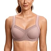 SYROKAN High Impact Sports Bras for Women No Uniboob Unlined Underwire Adjustable Cross Back Bra