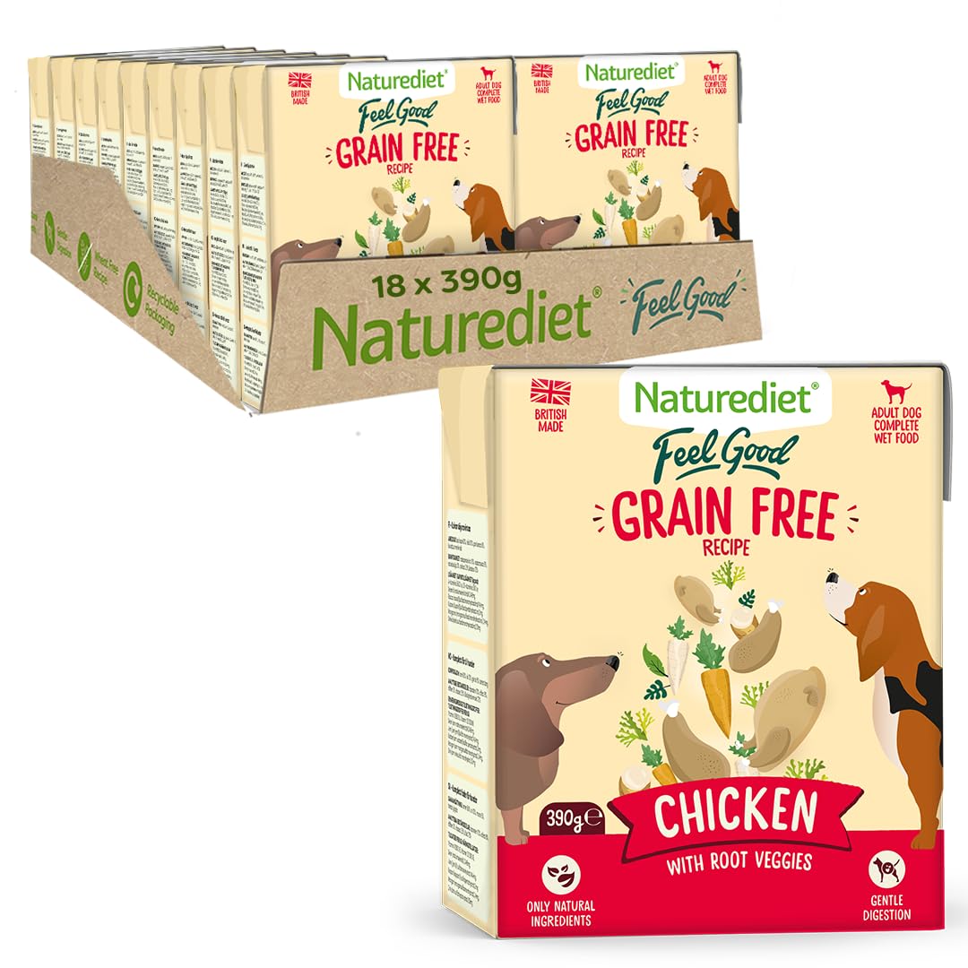 Naturediet - Feel Good Wet Dog Food, Natural and Nutritionally Balanced, Grain Free, Chicken, 390g (Pack of 18)