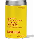 DAVIDsTEA Organic Throat Rescue &ndash; Loose Leaf Herbal Tea with Peppermint, Fennel, Licorice Root &amp; Marshmallow Root &ndash; Caffeine-Free &ndash; 84g Iconic Tin &ndash; Soothing, Naturally Sweet Comfort Blend