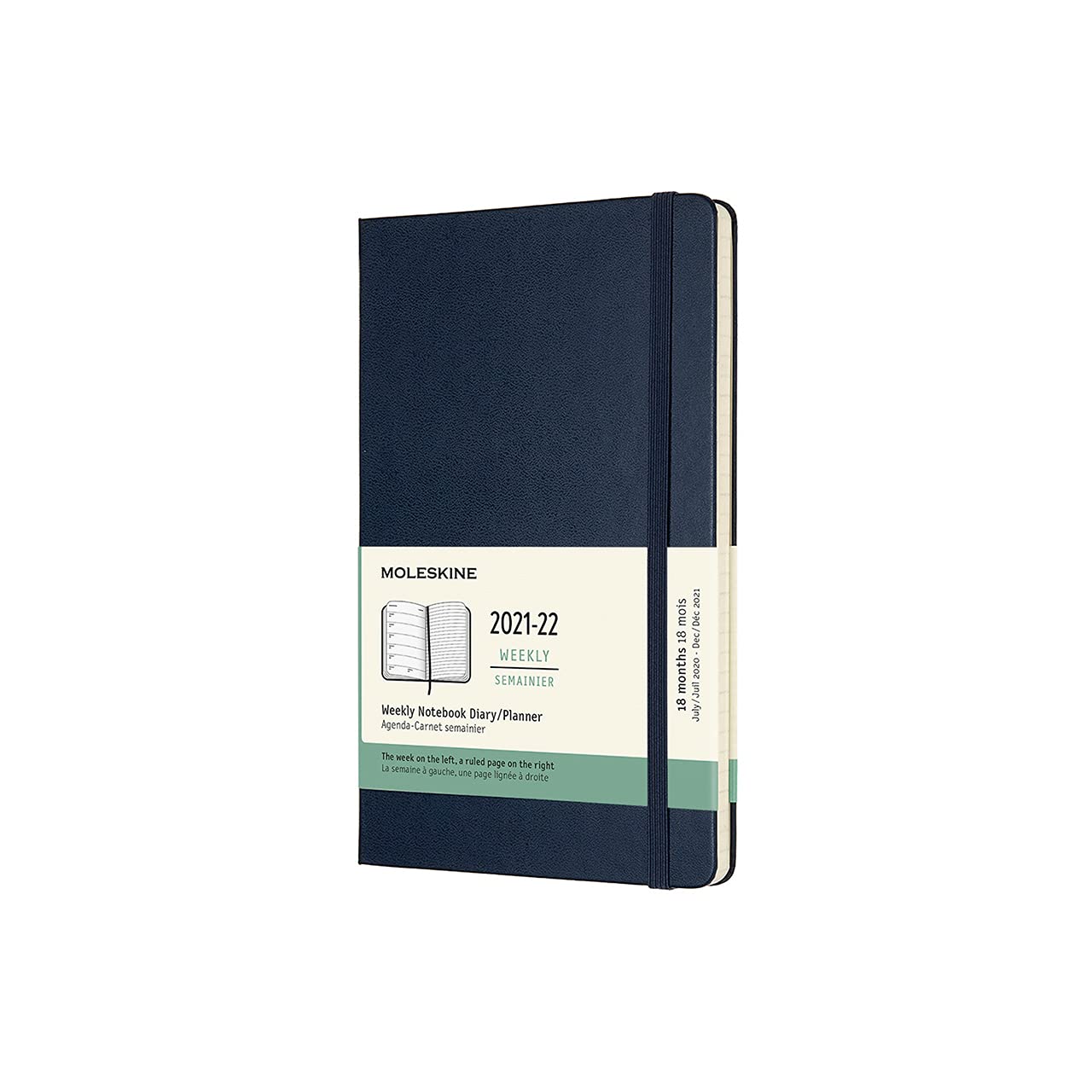 Moleskine - 18-Month Weekly Planner/Diary, Weekly Planner 2021/2022, Weekly Notebook with Hard Cover and Elastic Closure, Size Large 13 x 21 cm, Colour Sapphire Blue, 208 Pages โ image 1