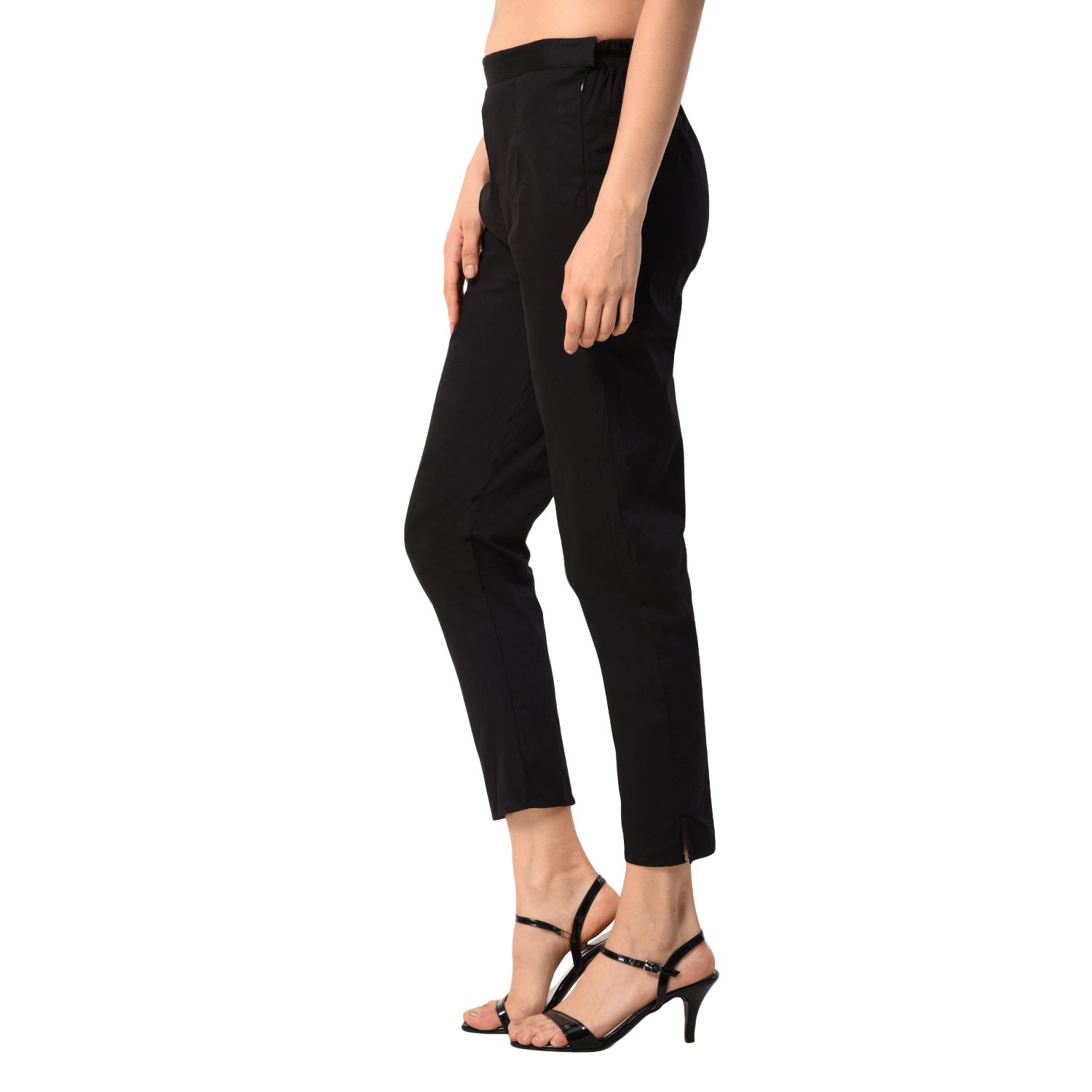 pamo black women's cotton lycra trousers/pants