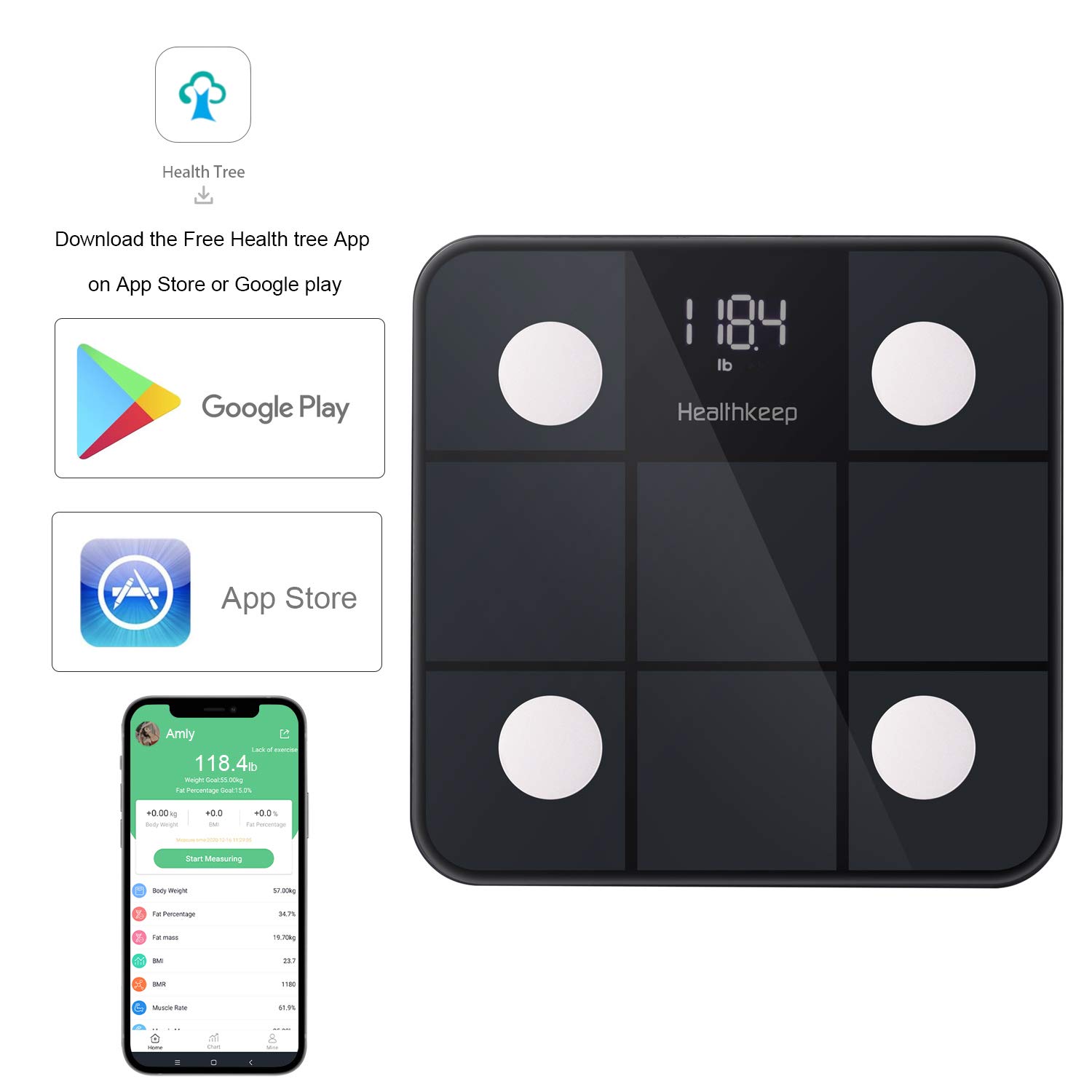 Body Fat Scale Smart BMI Scale Digital Bathroom Wireless Weight Scale, Body Composition Analyzer with Smartphone App sync with Bluetooth, 396 lbs - Black: Industrial & Scientific