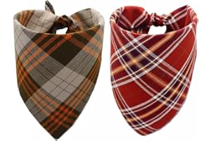 YUANKEXIANG Fall Bandana for Dogs 2 Pack - Christmas Pet Triangle Scarf Classic Plaid Reversible Bibs Kerchief Saliva Towel Set Pet Costume Accessories for Small Medium Large Dogs Cats