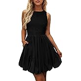 Evzeiem Women's Casual Bubble Mini Dress with Pockets Sleeveless Bubble Hem Striped Tank Short Dresses Summer