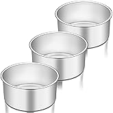 TeamFar 6 Inch Cake Pan Set of 3, 6” x 3” Round Cake Pan Deep Tier Baking Tins Stainless Steel, For Birthday Wedding Party, Healthy & Toxic Free, Deep & Straight Size, Oven & Dishwasher Safe