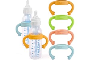 4 Pack Baby Bottle Handles, Silicone Bottle Handle for Dr Brown Narrow Baby Bottles, Cute Baby Bottle Holder with Easy Grip H