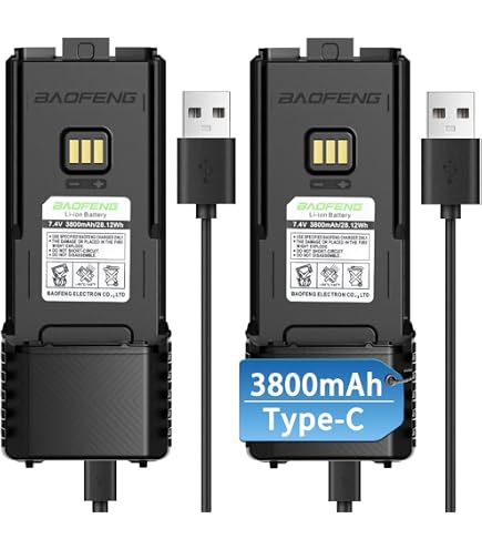 Batterie étendue 3800mAh USB-C Pour Baofeng UV-5R/BF-F8HP – Compatible Avec De Nombreux Modèles, Recharge Rapide, Portable (Noir)