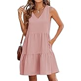 QACOHU Women's Summer Sleeveless V Neck Mini Dress with Pockets Casual Sundress Beach Dresses for Women 2026