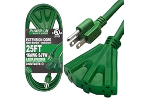 K KASONIC - 25 Ft Extension Cord with 3 Outlets, UL Listed 16/3 SJTW, 3-Wire Grounded, 13A 125V 1625W for Indoor/Outdoor Use - Green
