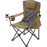 ARROWHEAD OUTDOOR Portable Deluxe Folding Camp Quad Chair w/Headrest, Glass & Cup Holders, Armest 6-can Cooler, Heavy Duty Carry Bag, 550 lbs Weight Capacity