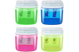 Manual Pencil Sharpeners, 4PCS Colorful AK1980 Compact Dual Holes Sharpener with Lid for Kids & Adults, Portable Pencil Sharpener for Travel School Office and Art Room
