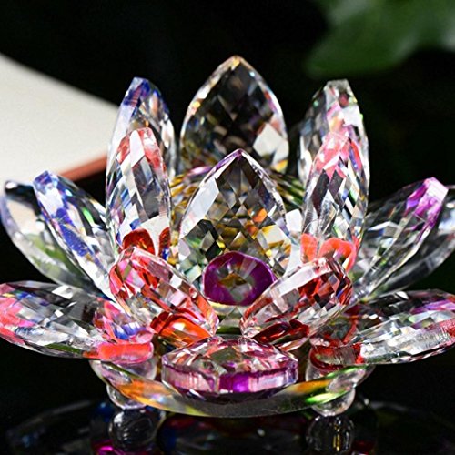 Inverlee Lotus Crystal Glass Figure Paperweight Ornament Feng Shui Household Decor Collections (D)
