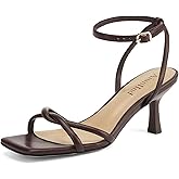 AIUNIIND Women's Sandals Square Open Toe Kitten Heels Strappy Ankle Strap Sandals for Women Comfort Dress Party Shoes