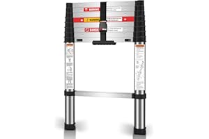 TOOLITIN Telescoping Ladder,8.5FT One Button Retraction Stainless Steel Telescopic Extension Ladder,Soft Close Design Extendable Ladders Portable for Household Daily or RV Work,330 Pound Capacity…