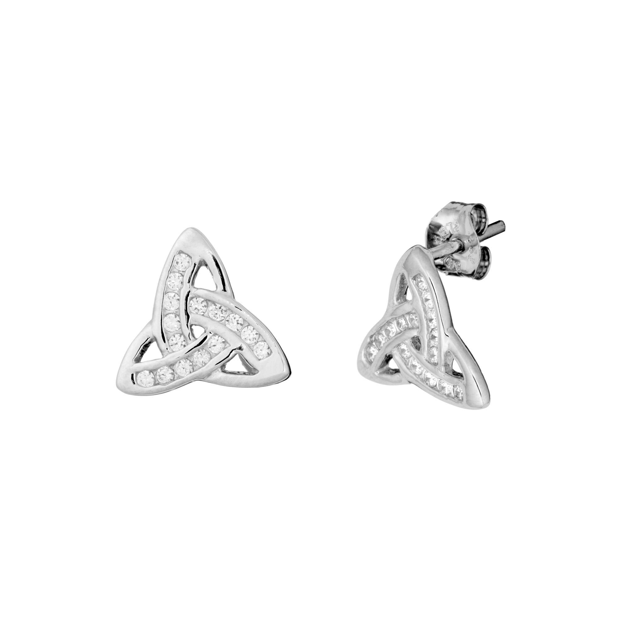 Silverly Women's 925 Sterling Silver 10 mm Cubic Zirconia Trinity Triquetra Knot Stud Earrings