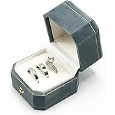 WHSLILR Velvet Wedding Ring Box - Octagon 3 Slots Engagement Ring Boxes with Hinged Lid for Proposal Engagement Wedding, Proposal Ring Box with Gold Lace-PRB003-Lake Blue