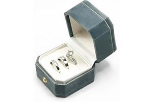 WHSLILR Velvet Wedding Ring Box - Octagon 3 Slots Engagement Ring Boxes with Hinged Lid for Proposal Engagement Wedding, Proposal Ring Box with Gold Lace-PRB003-Lake Blue
