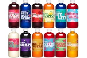 Koldkiss Shaved Ice and Snow Cone Flavored Syrups - 12 Pack of 1 Pints each flavor, Watermelon, Skylite, Banana, Cotton Candy, Cherry, Mango, Ice Cream, Grape, Blue Raspberry, Strawberry, Egg Custard, Bubble Gum.
