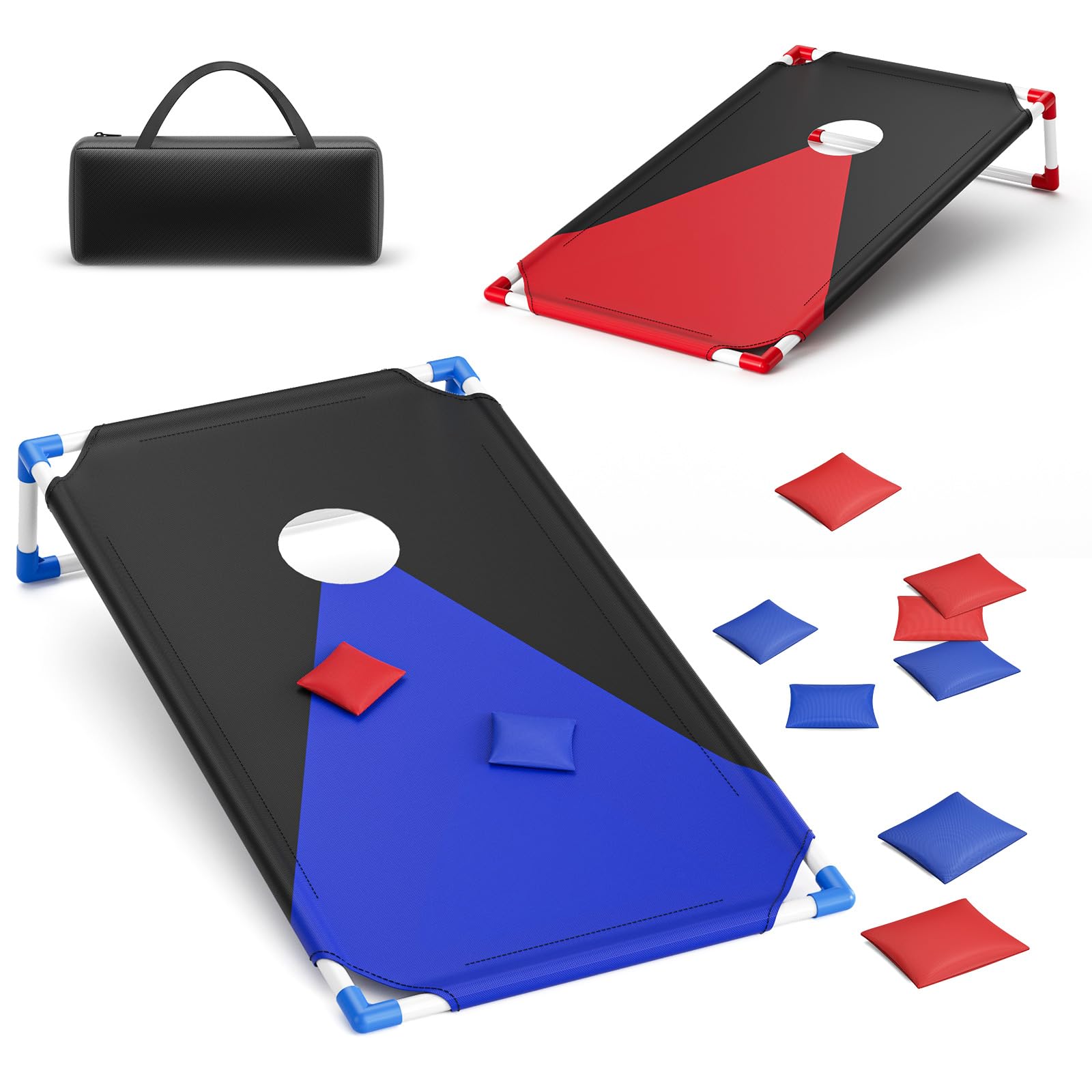 Portable Cornhole Game for Adults and Kids with 10 Bean Bags and Carrying Bag, PVC Framed Corn Hole Toss Set for Outdoor, Indoor, Backyard, Lawn, Beach Camping Games