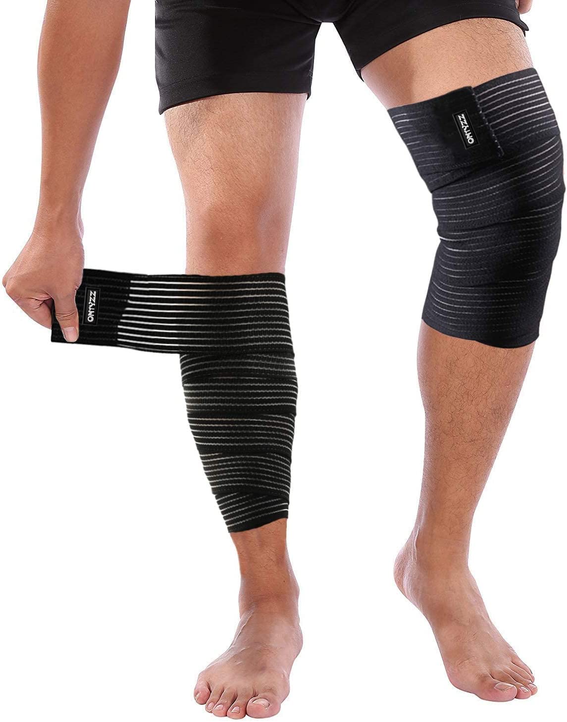 ONTYZZ Knee Bandage Brace 1 Pair High Elastic Thigh Compression Wrap for Sport Gym Running Squat Workout Wrap-around Calf Support Black/180cm