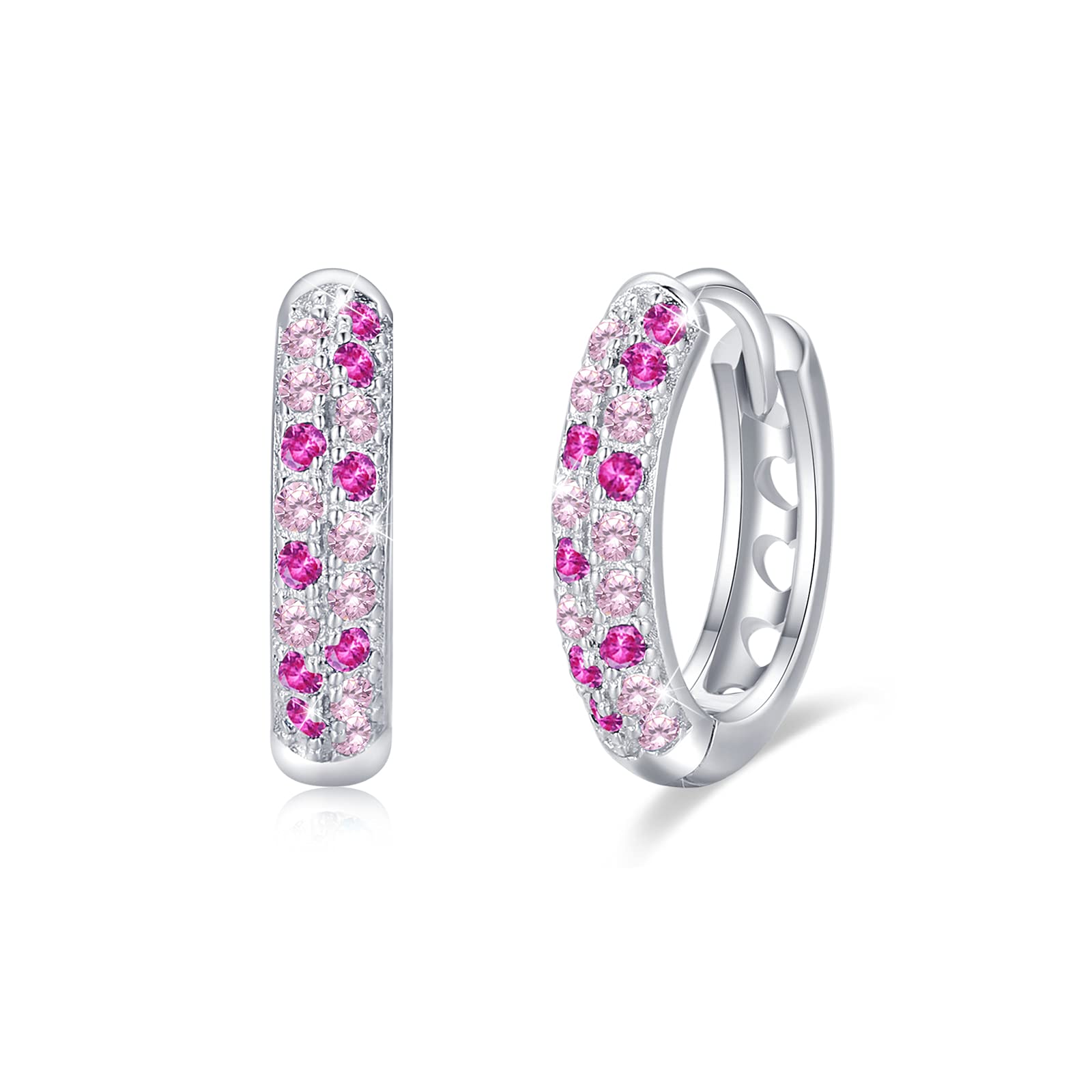 CUOKA MIRACLE Cubic Zirconia Hoop Earrings for Women 925 Sterling Silver Gradient Pink Small Hoop Earrings 13mm Huggie Earrings Valentine's Day Gifts for Girls Kids