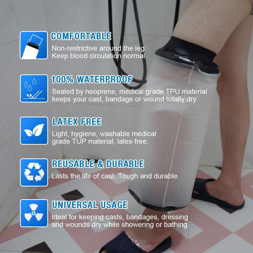 【2020 Newest】Waterproof Knee Cast Cover for Shower, Knee Wound Protector for Shower Bath, Reusable Bandage Protector Dressing Cover with Watertight Seal for Knee, Elbow and Leg: Health & Personal Care
