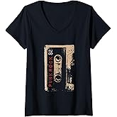 Womens Punk Rock 80's Concert Mixtape Cassette Vintage V-Neck T-Shirt