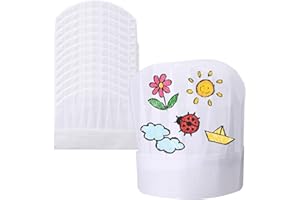 DAOLONG 12 Pack Chef Hats for Kids, Disposable Chefs Hat Bulk DIY Kids Chef Cap for Baking, Cooking, Activity, Pizza Party White