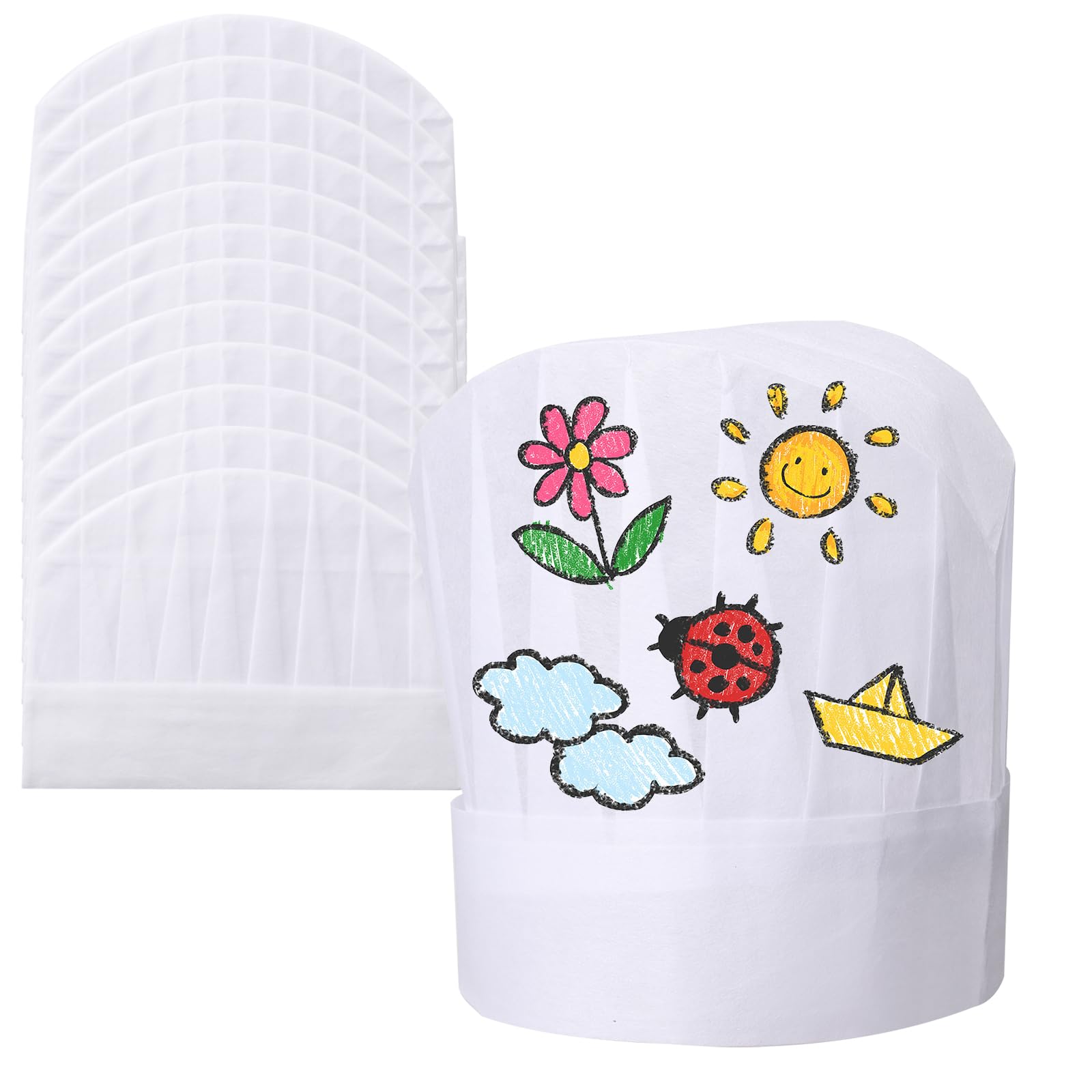 Photo 1 of 12 Pack Chef Hats for Kids, Disposable Chefs Hat Bulk DIY Kids Chef Cap for Baking, Cooking, Activity, Pizza Party White