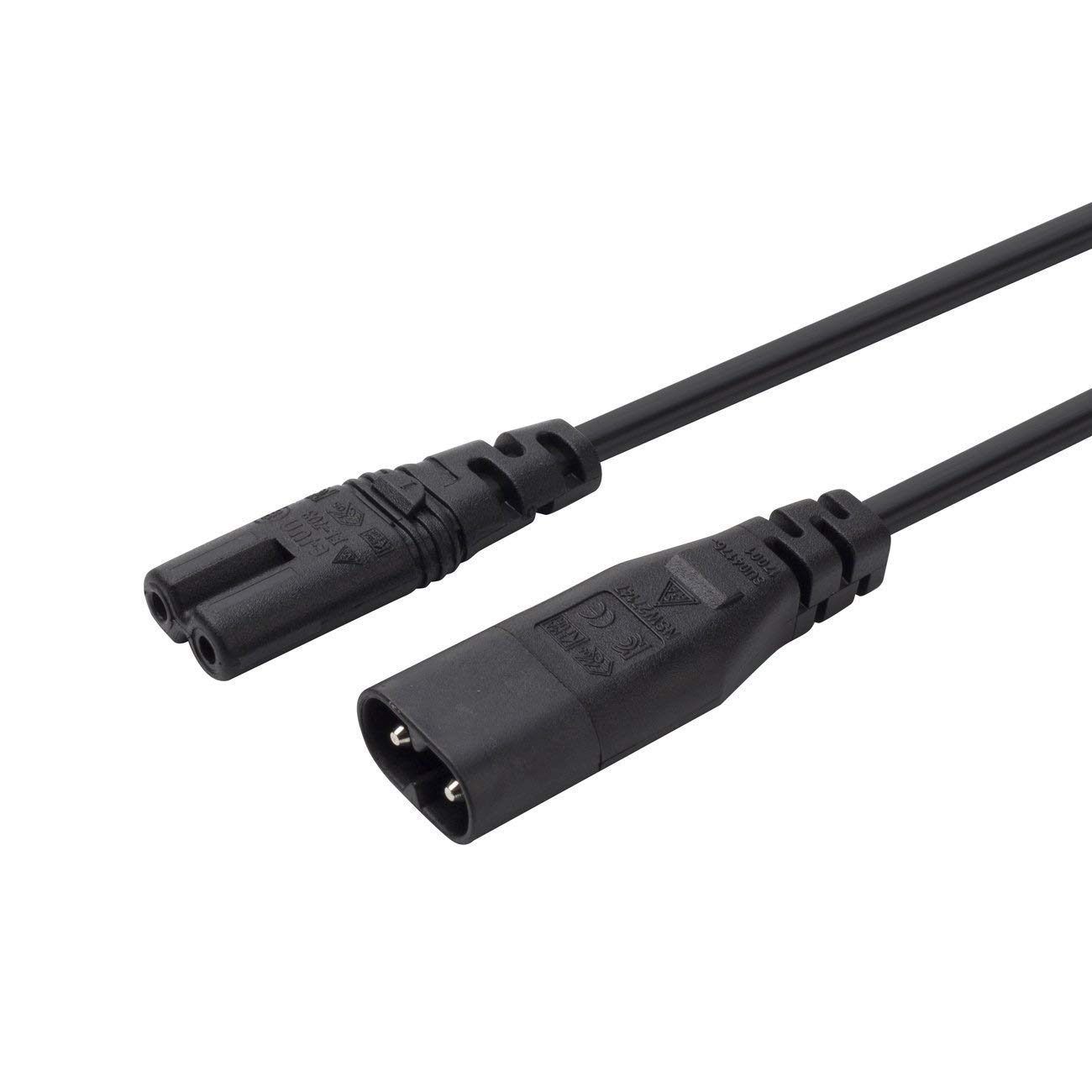 IEC 60320 C8 Plug to C7 Receptacle Male to Female Extension Power Supply Main Adapter Cable (3M)