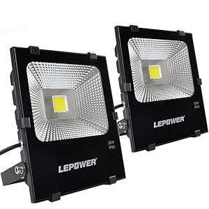 LEPOWER 2 Pack 50W New Craft LED Flood Light, Super Bright Outdoor Work Light with Plug, 250W Halogen Bulb Equivalent, IP66 Waterproof, 4000lm, 6500K, Outdoor Led Lights (White Light)