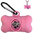 Dog Poop Bags Dispenser with Carabiner Clip, Doggy Poop Bag Holders for Leashes Include 1 Roll (15 Bags) Leak-Proof Large Lavender Scented Doggie Pet Waste Bags, Dog Accessories Girl, Pink