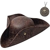 Pirate Hat for Woman Men Pirate Costume Accessories Renaissance Tricorn Hats with Necklace Halloween Adult Costume Accessory