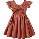 Dutebare Toddler Girls Dress Cotton Linen Ruffle Backless Sleeveless Kids Casual Party Dresses